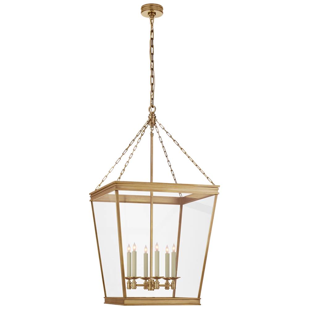 Visual Comfort Signature Collection Launceton Large Square Lantern in Antique-Burnished Brass with Clear Glass