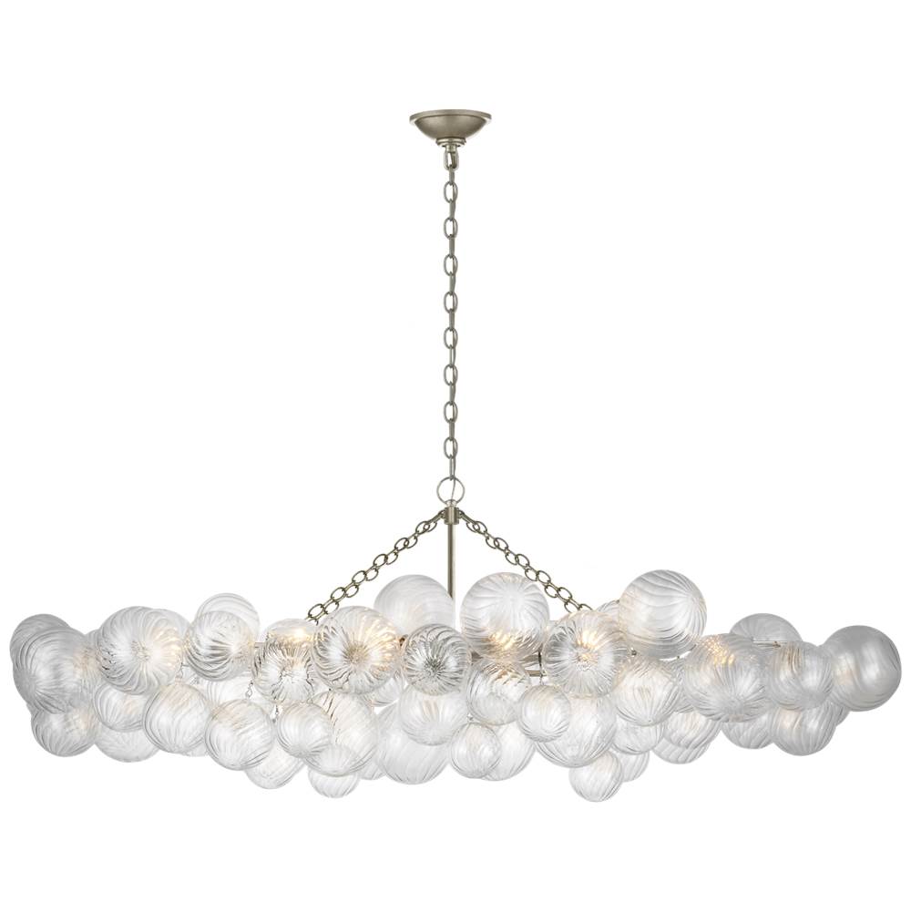 Visual Comfort Signature Collection Talia Large Linear Chandelier in Burnished Silver Leaf with Clear Swirled Glass