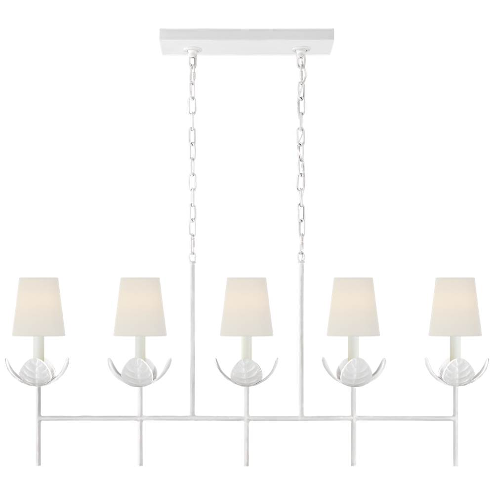 Visual Comfort Signature Collection Illana Large Linear Chandelier in Plaster White with Linen Shade