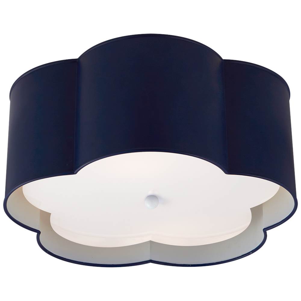 Visual Comfort Signature Collection Bryce Medium Flush Mount in French Navy and White with Frosted Acrylic Diffuser