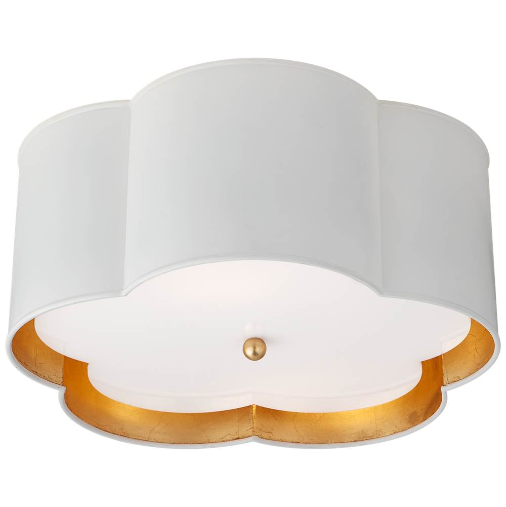 Visual Comfort Signature Collection Bryce Medium Flush Mount in White and Gild with Frosted Acrylic Diffuser