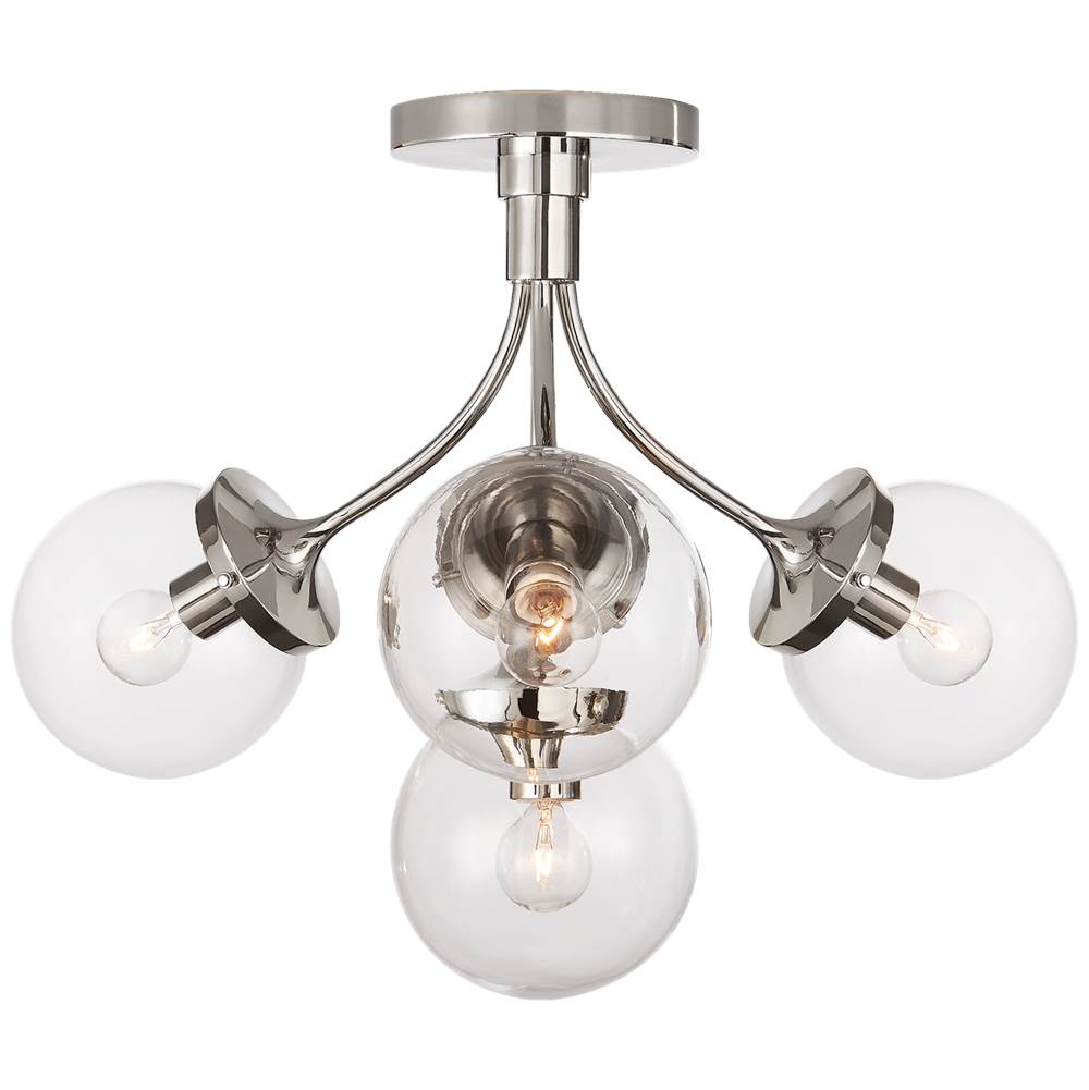 Visual Comfort Signature Collection Prescott Medium Semi-Flush Mount in Polished Nickel with Clear Glass