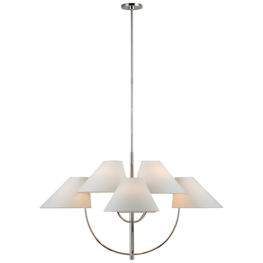 Visual Comfort Signature Collection Kinsley Large Two-Tier Chandelier in Polished Nickel with Linen Shades