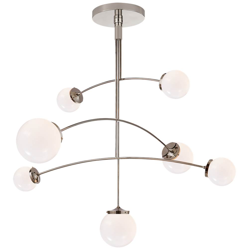 Visual Comfort Signature Collection Prescott Large Mobile Chandelier in Polished Nickel with White Glass