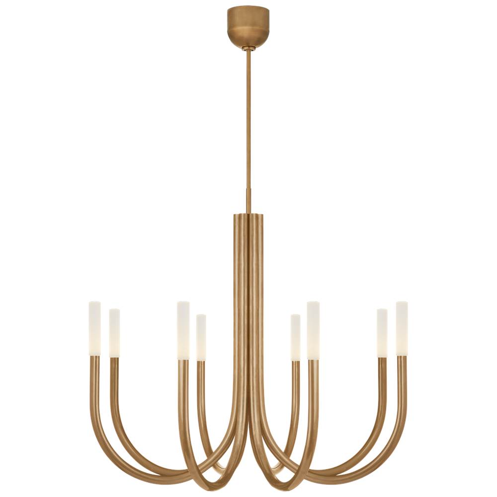Visual Comfort Signature Collection Rousseau Medium Chandelier in Antique-Burnished Brass with Etched Crystal