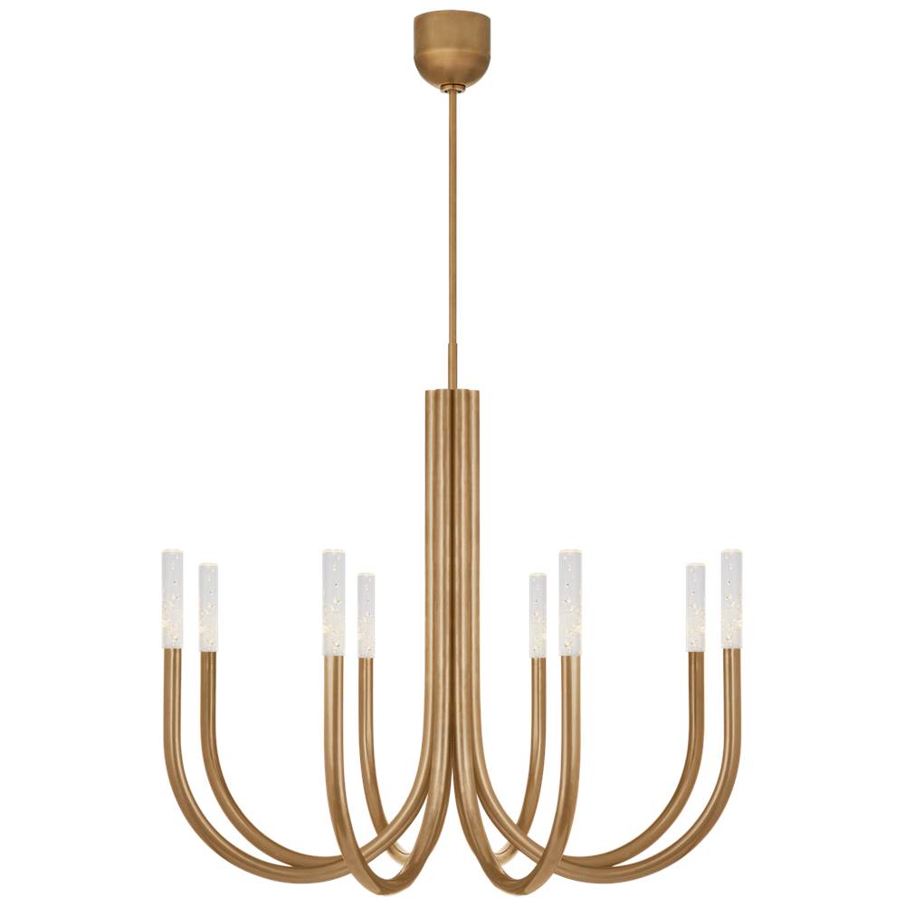 Visual Comfort Signature Collection Rousseau Medium Chandelier in Antique-Burnished Brass with Seeded Glass
