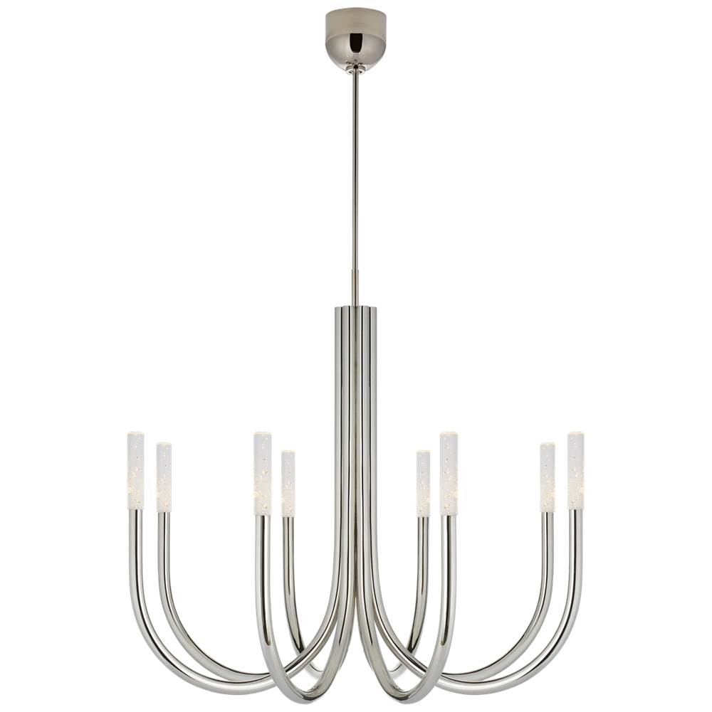 Visual Comfort Signature Collection Rousseau Medium Chandelier in Polished Nickel with Seeded Glass