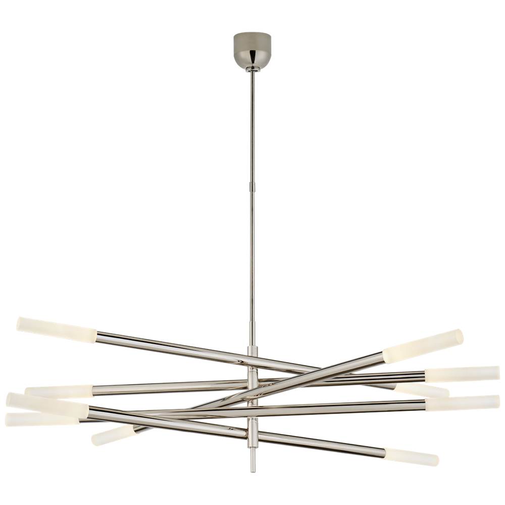 Visual Comfort Signature Collection Rousseau Grande Ten Light Articulating Chandelier in Polished Nickel with Etched Crystal