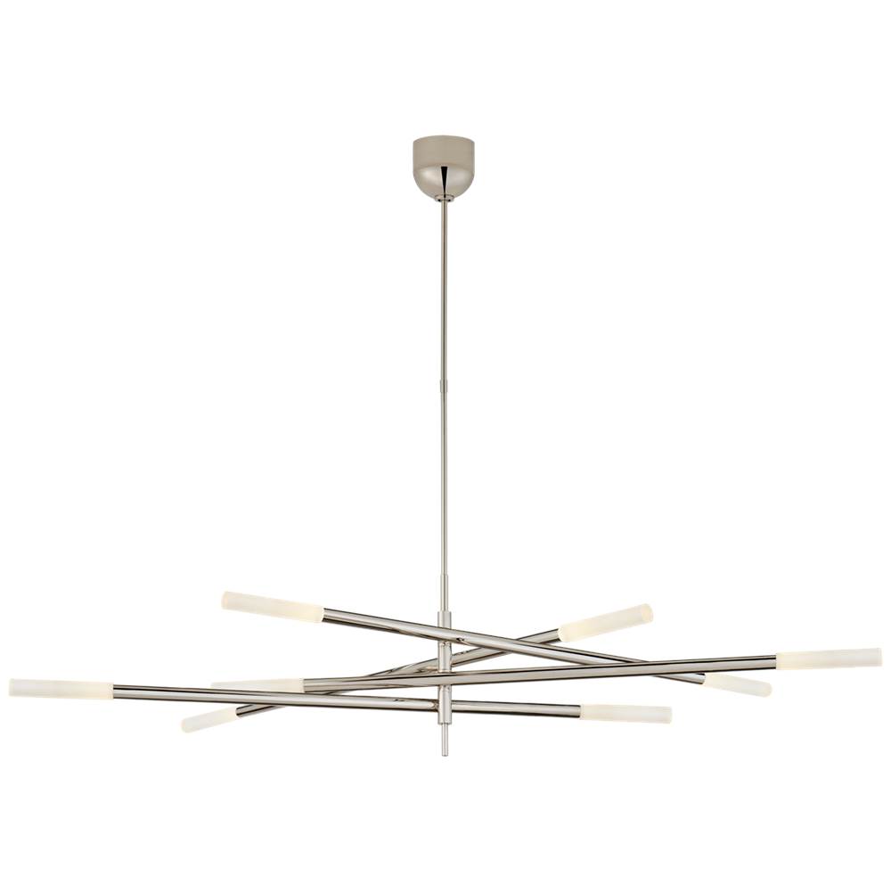 Visual Comfort Signature Collection Rousseau Grande Eight Light Articulating Chandelier in Polished Nickel with Etched Crystal