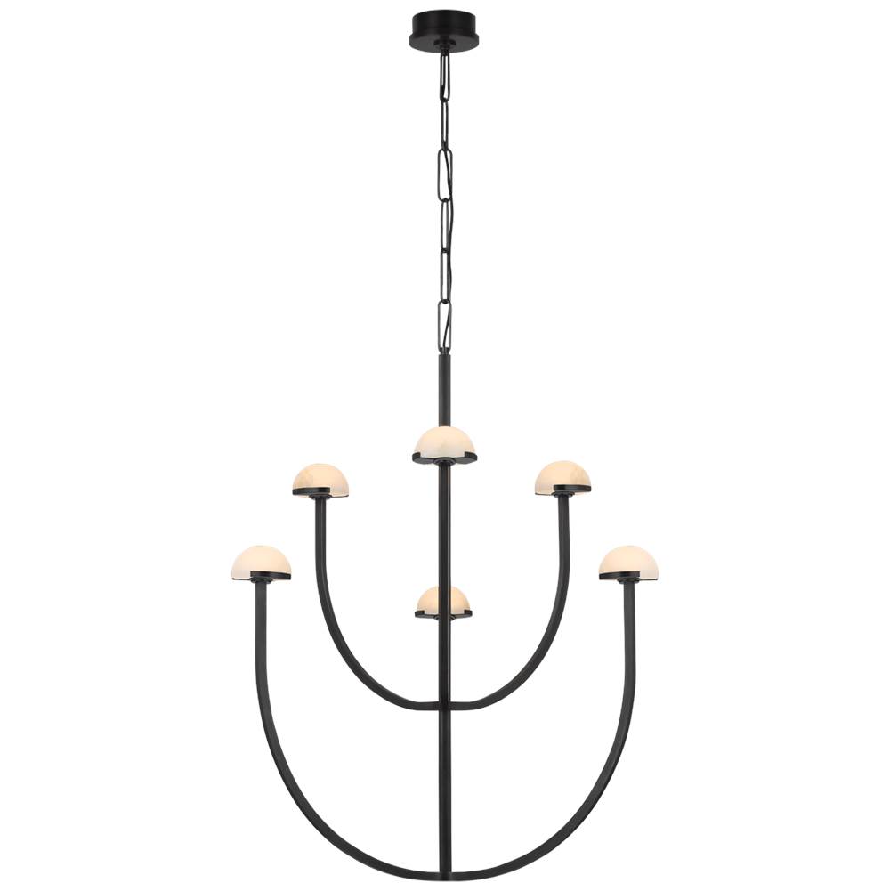 Visual Comfort Signature Collection Pedra Large Two-Tier Chandelier in Bronze with Alabaster
