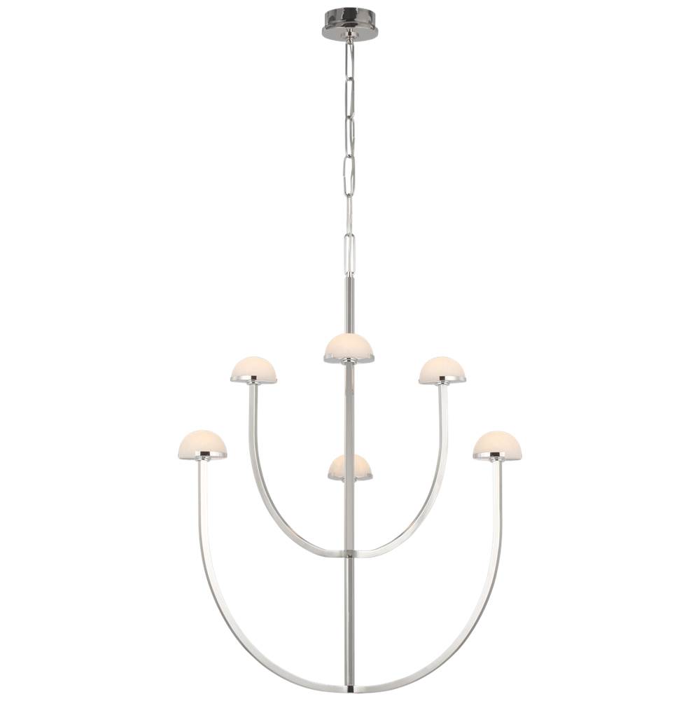 Visual Comfort Signature Collection Pedra Large Two-Tier Chandelier in Polished Nickel with Alabaster