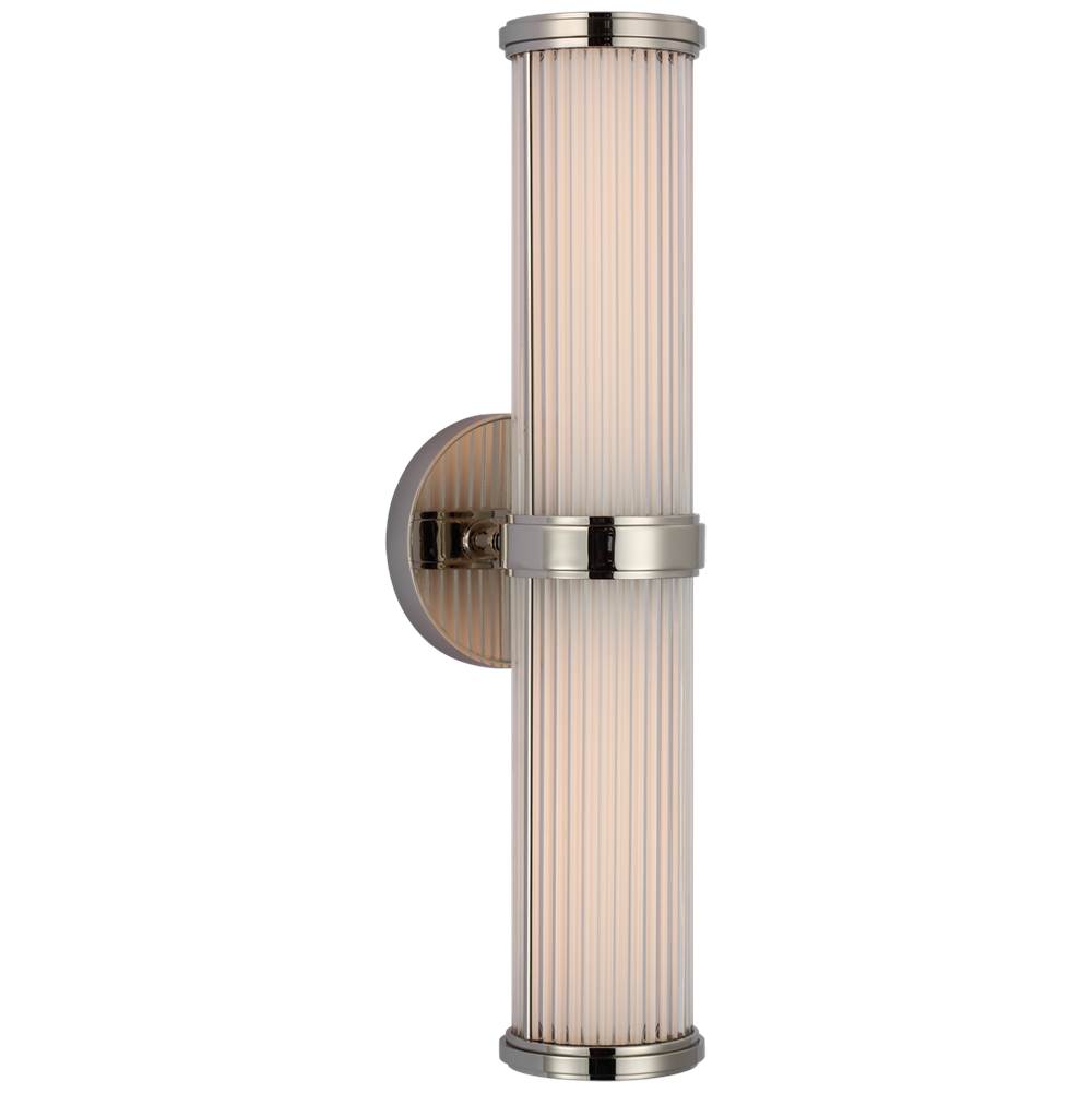 Visual Comfort Signature Collection Ranier Double Bath Light in Polished Nickel with Clear Glass Rods