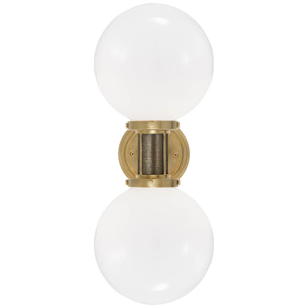 Visual Comfort Signature Collection McCarren Double Sconce in Natural Brass with White Glass