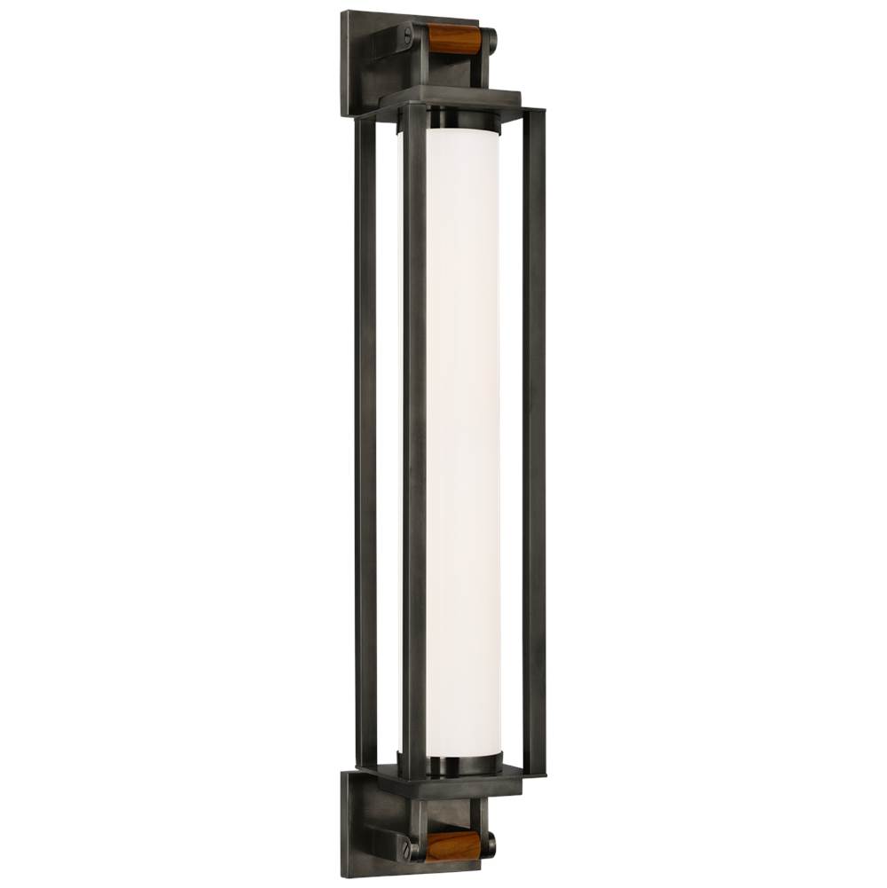 Visual Comfort Signature Collection Northport 24'' Linear Sconce in Bronze and Teak with White Glass