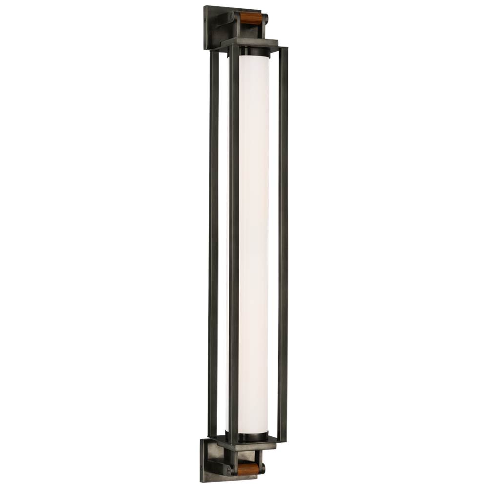 Visual Comfort Signature Collection Northport 32'' Linear Sconce in Bronze and Teak with White Glass