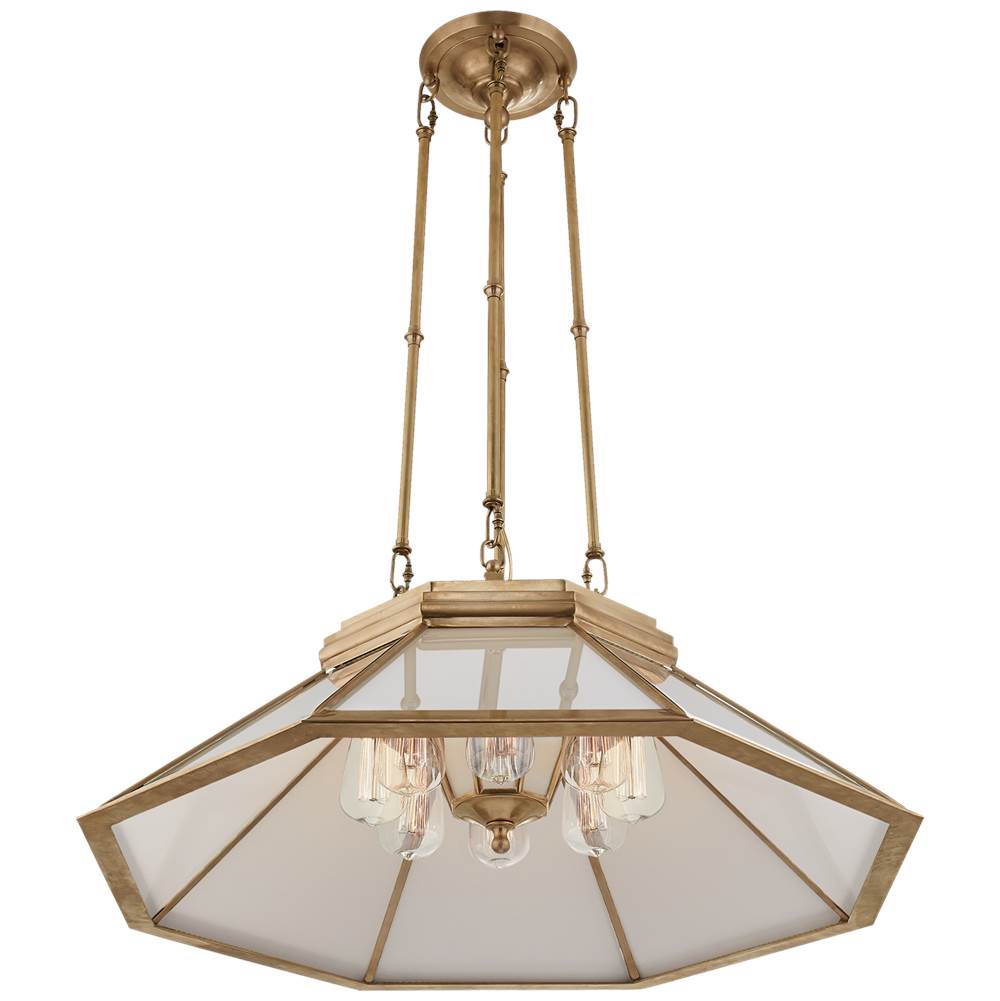 Visual Comfort Signature Collection Rivington Medium Eight-Paneled Chandelier in Natural Brass with White Glass