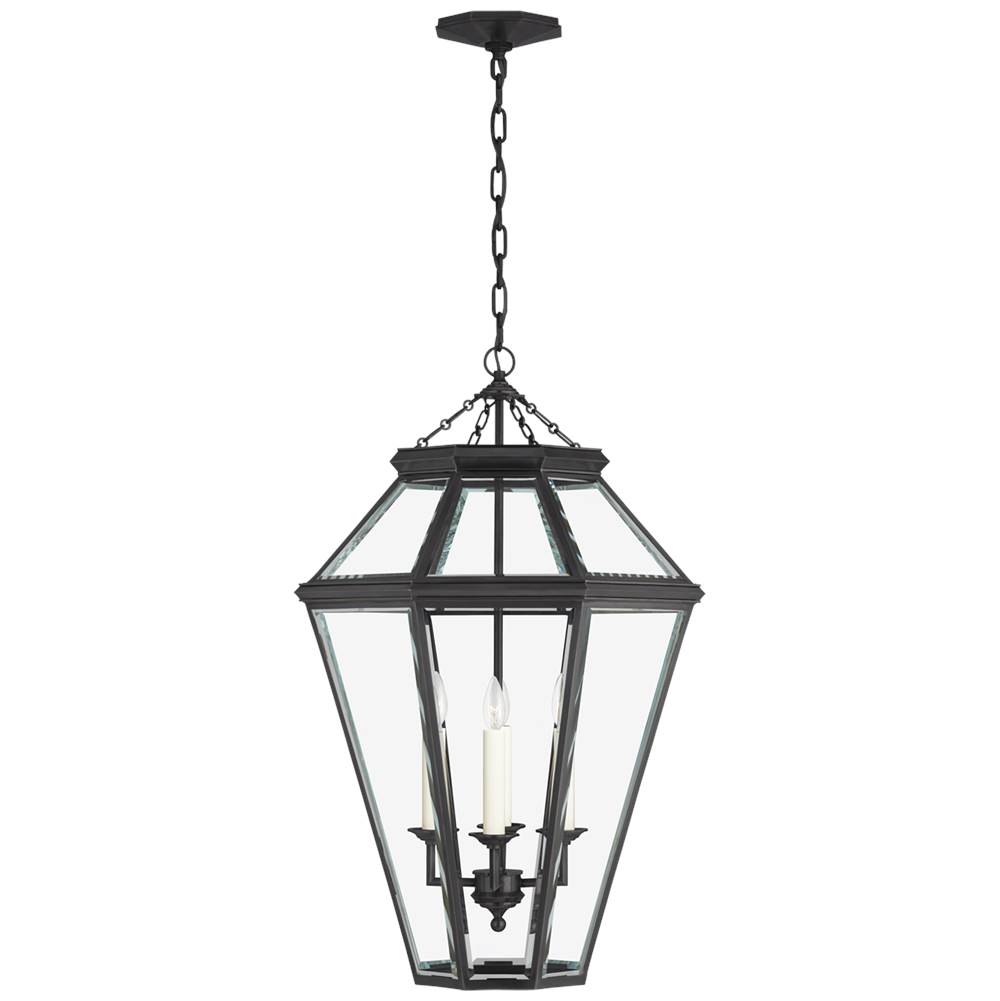 Visual Comfort Signature Collection Edmund Medium Lantern in Bronze with Clear Beveled Glass