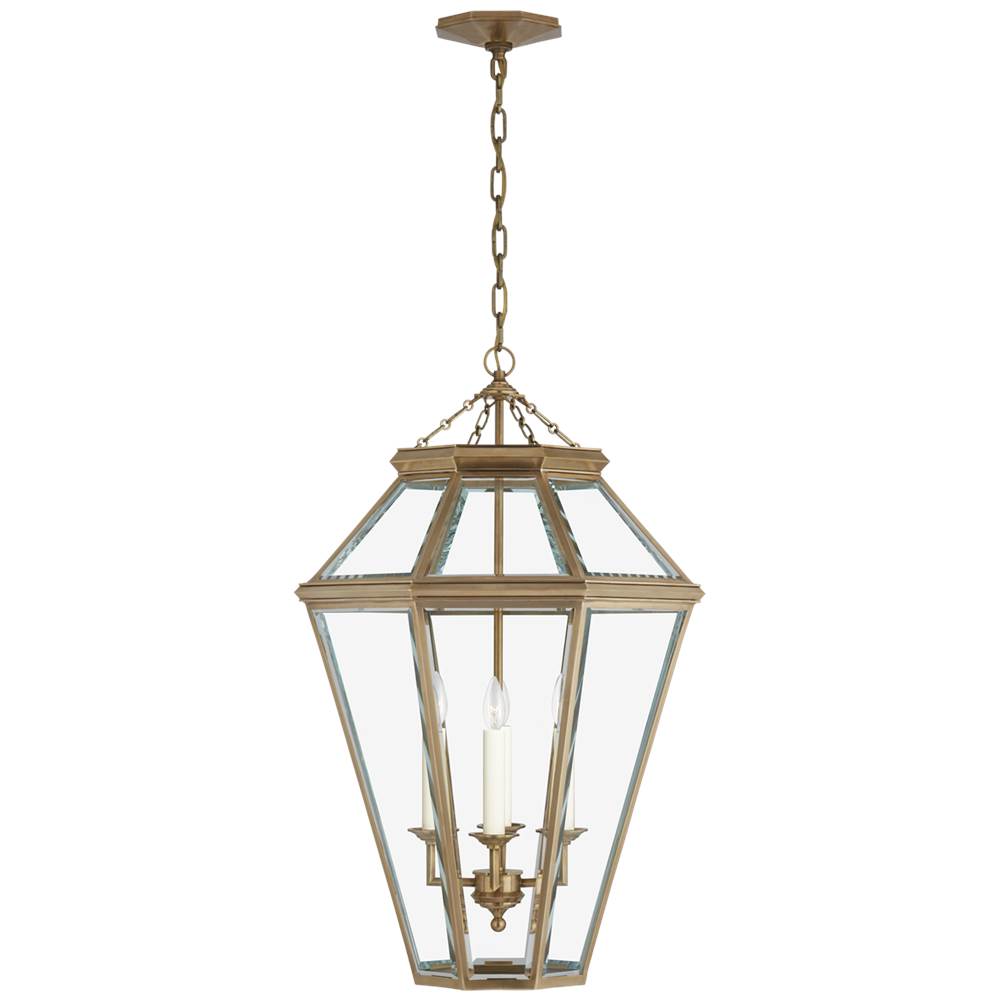 Visual Comfort Signature Collection Edmund Medium Lantern in Natural Brass with Clear Beveled Glass