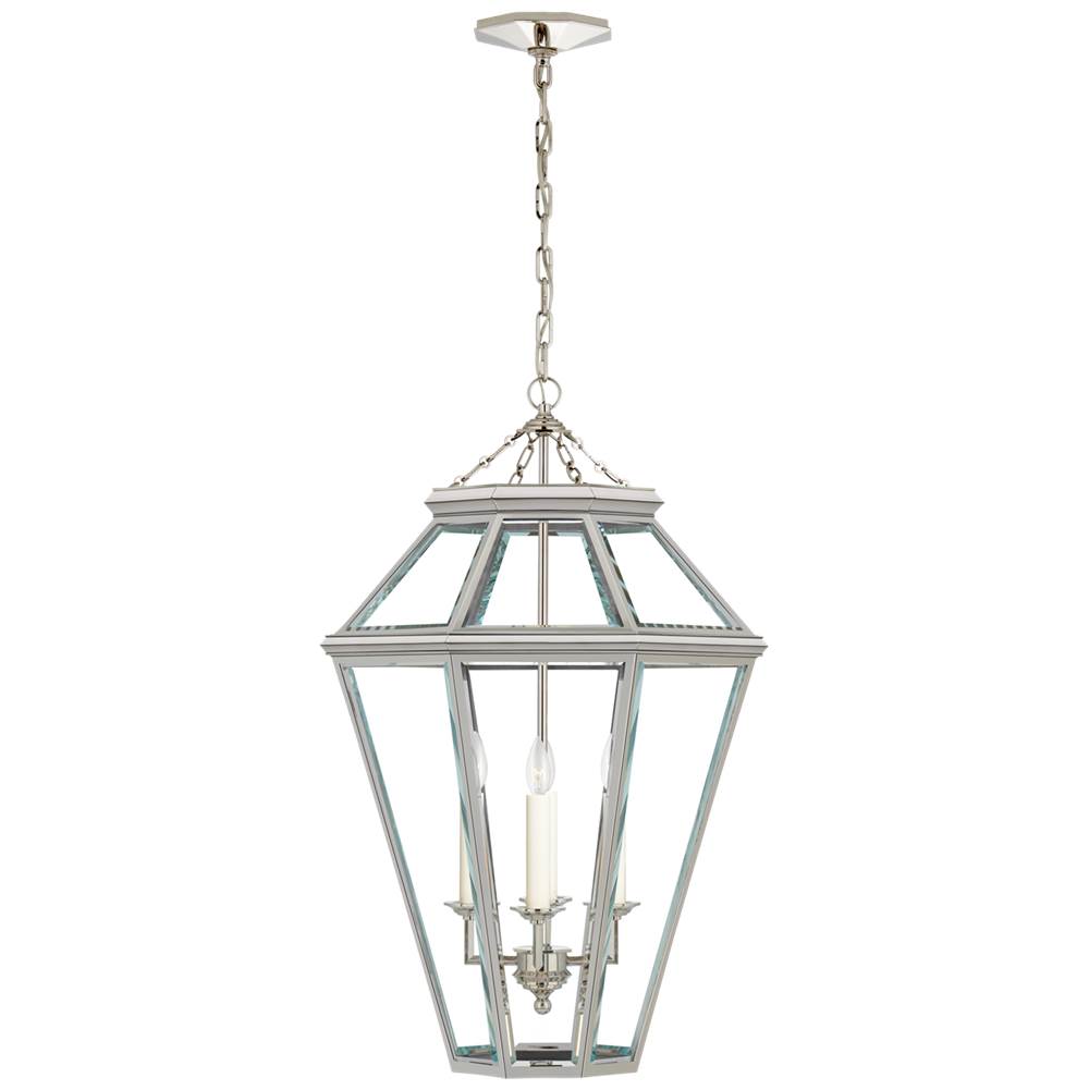Visual Comfort Signature Collection Edmund Medium Lantern in Polished Nickel with Clear Beveled Glass