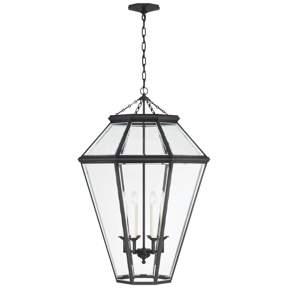 Visual Comfort Signature Collection Edmund Large Lantern in Bronze with Clear Beveled Glass