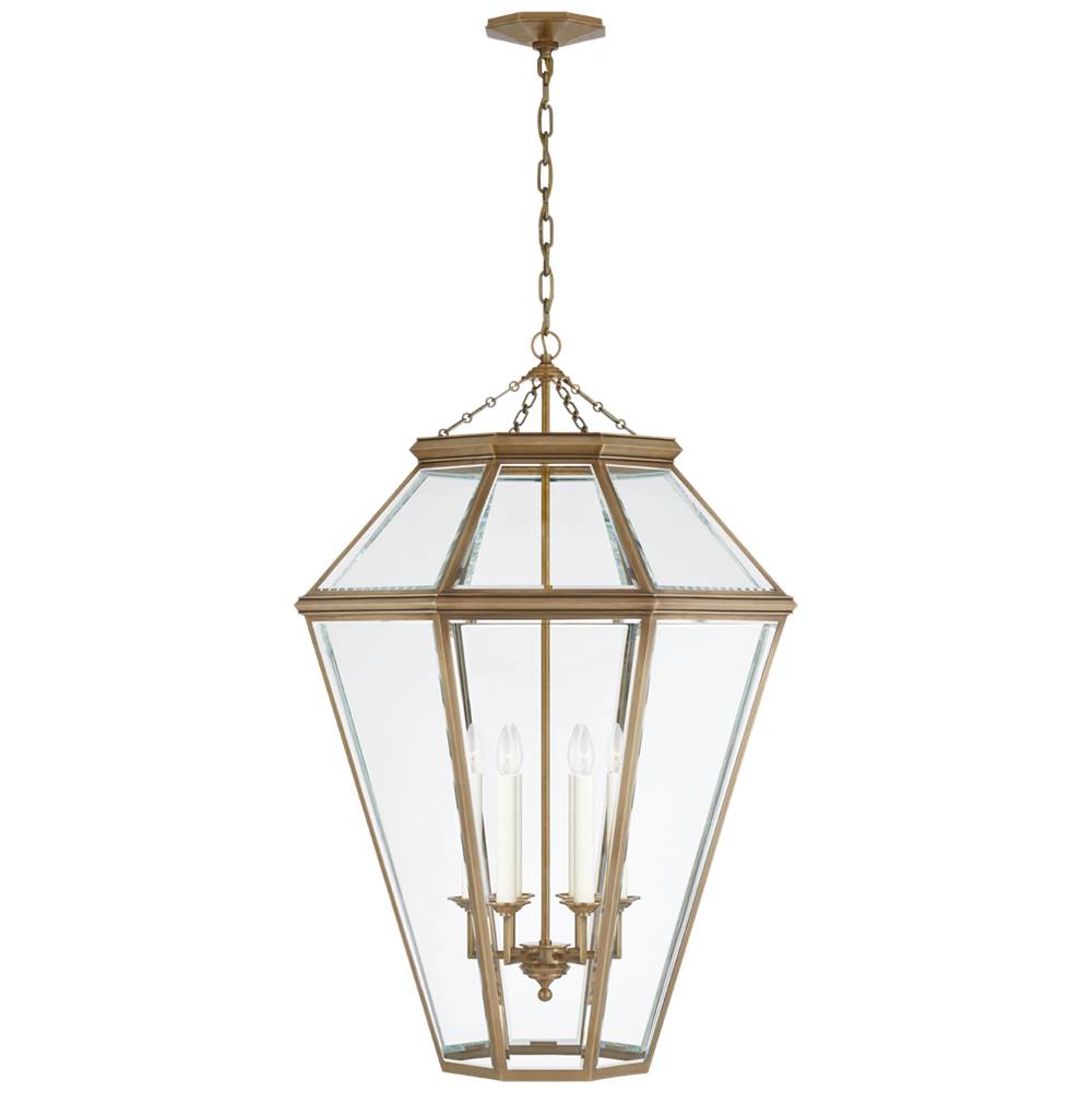Visual Comfort Signature Collection Edmund Large Lantern in Natural Brass with Clear Beveled Glass
