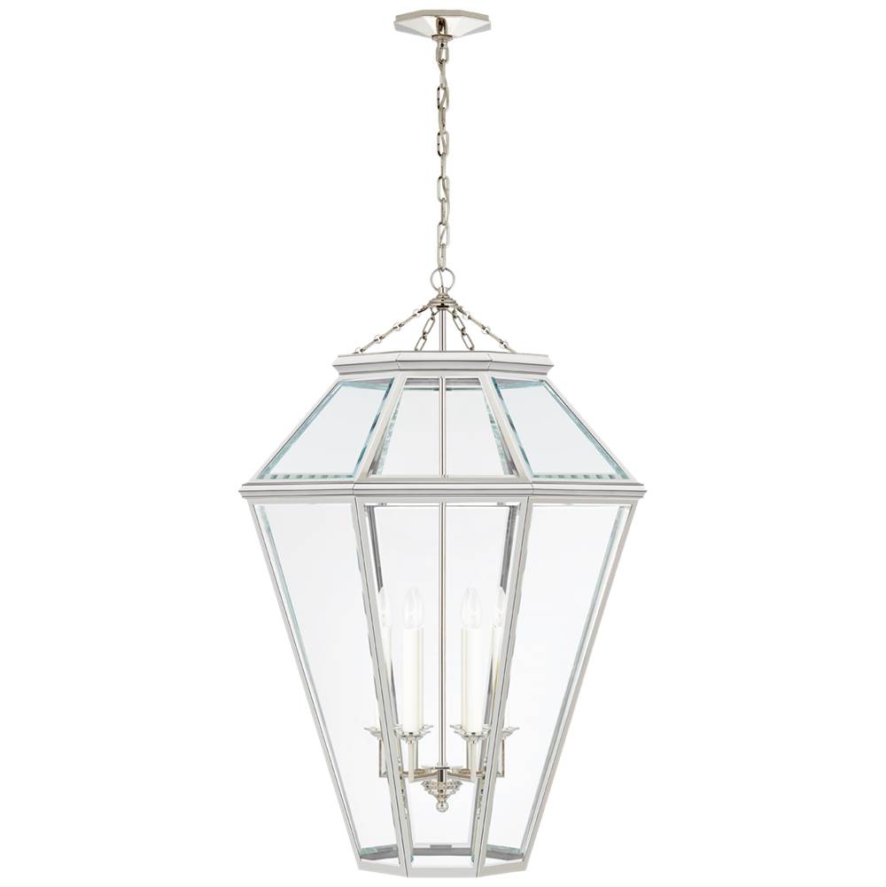 Visual Comfort Signature Collection Edmund Large Lantern in Polished Nickel with Clear Beveled Glass