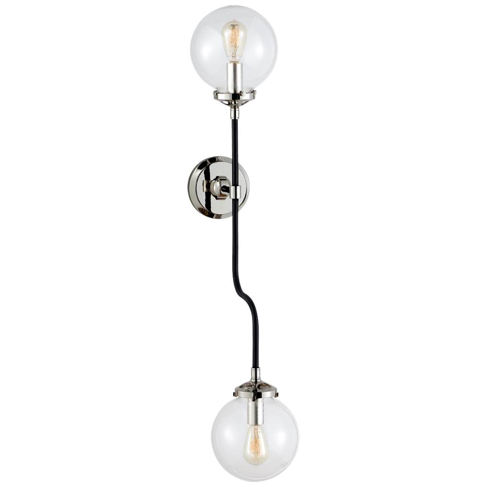 Visual Comfort Signature Collection Bistro Double Wall Sconce in Polished Nickel with Clear Glass
