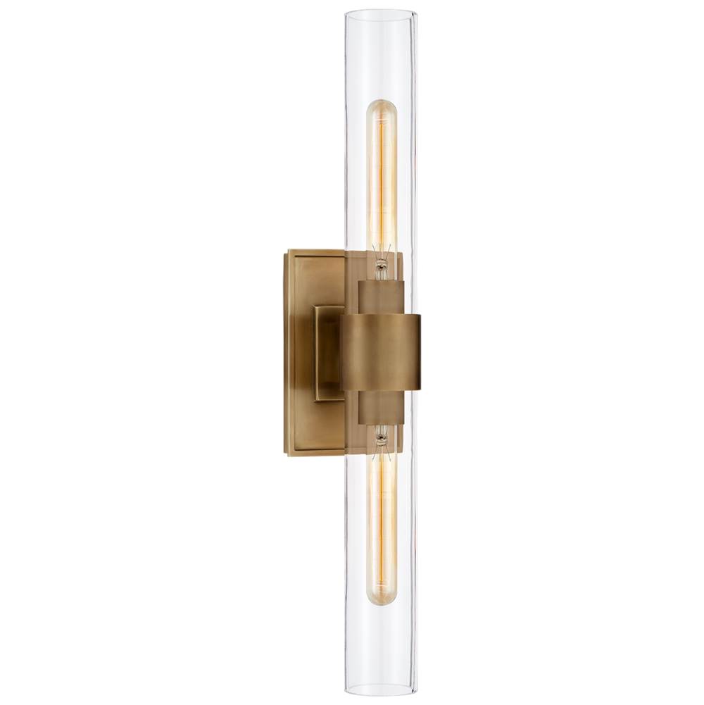 Visual Comfort Signature Collection Presidio Petite Double Sconce in Hand-Rubbed Antique Brass with Clear Glass
