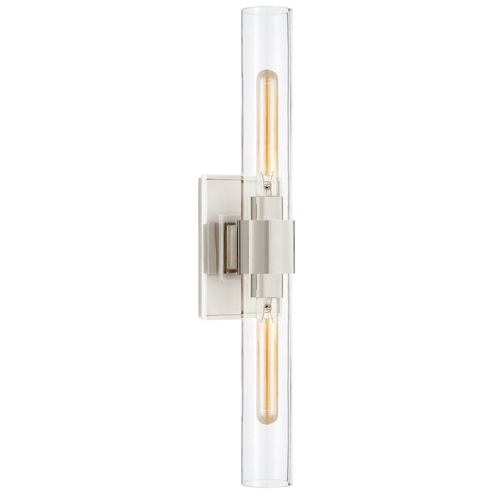Visual Comfort Signature Collection Presidio Petite Double Sconce in Polished Nickel with Clear Glass
