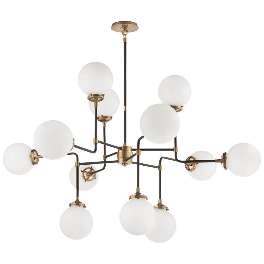 Visual Comfort Signature Collection Bistro Medium Chandelier in Hand-Rubbed Antique Brass with White Glass