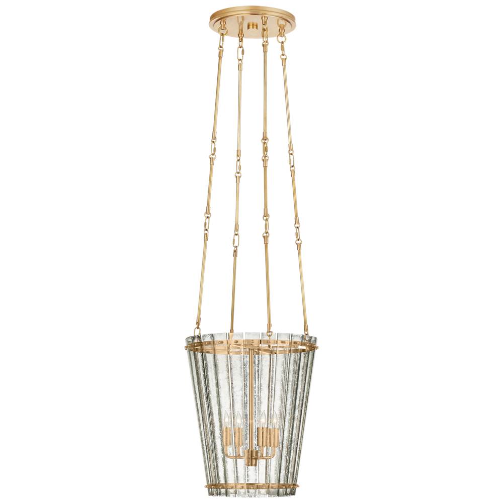 Visual Comfort Signature Collection Cadence Small Tall Chandelier in Hand-Rubbed Antique Brass with Antique Mirror
