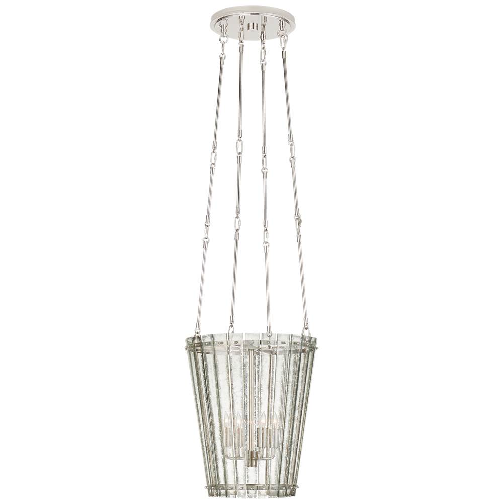 Visual Comfort Signature Collection Cadence Small Tall Chandelier in Polished Nickel with Antique Mirror
