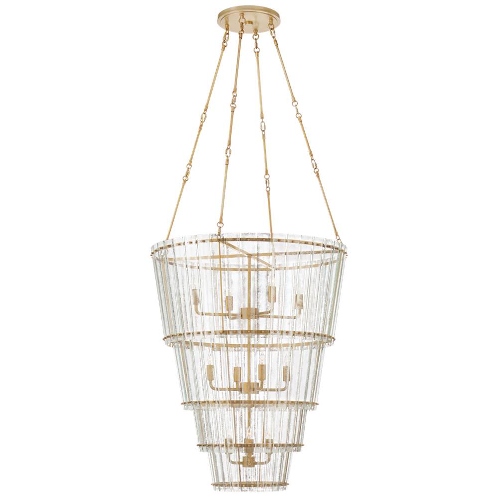 Visual Comfort Signature Collection Cadence Large Waterfall Chandelier in Hand-Rubbed Antique Brass with Antique Mirror