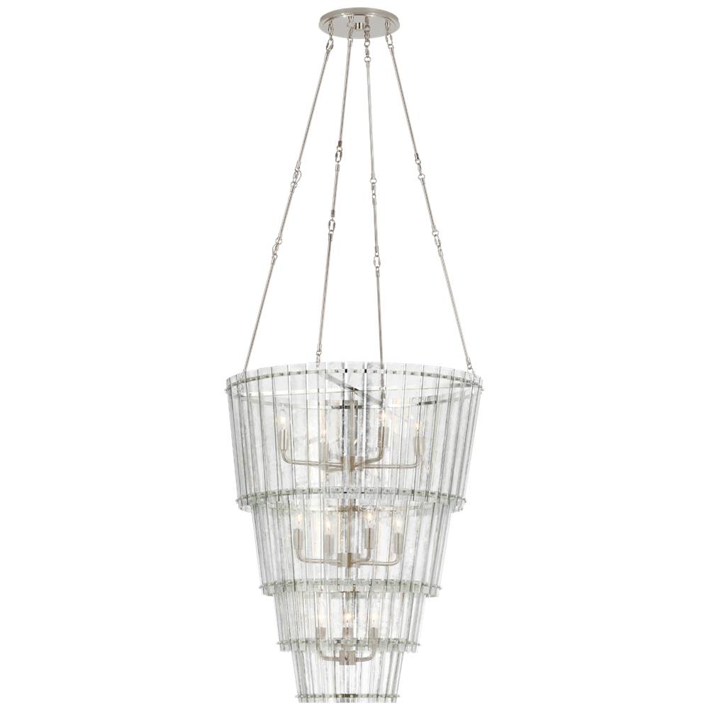 Visual Comfort Signature Collection Cadence Large Waterfall Chandelier in Polished Nickel with Antique Mirror