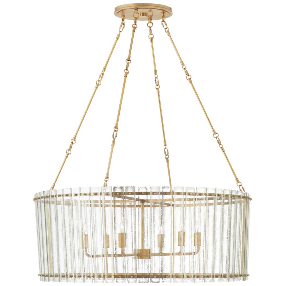 Visual Comfort Signature Collection Cadence Large Chandelier in Hand-Rubbed Antique Brass with Antique Mirror