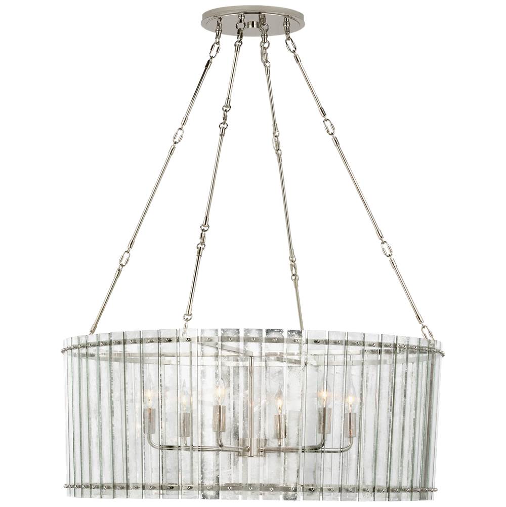 Visual Comfort Signature Collection Cadence Large Chandelier in Polished Nickel with Antique Mirror