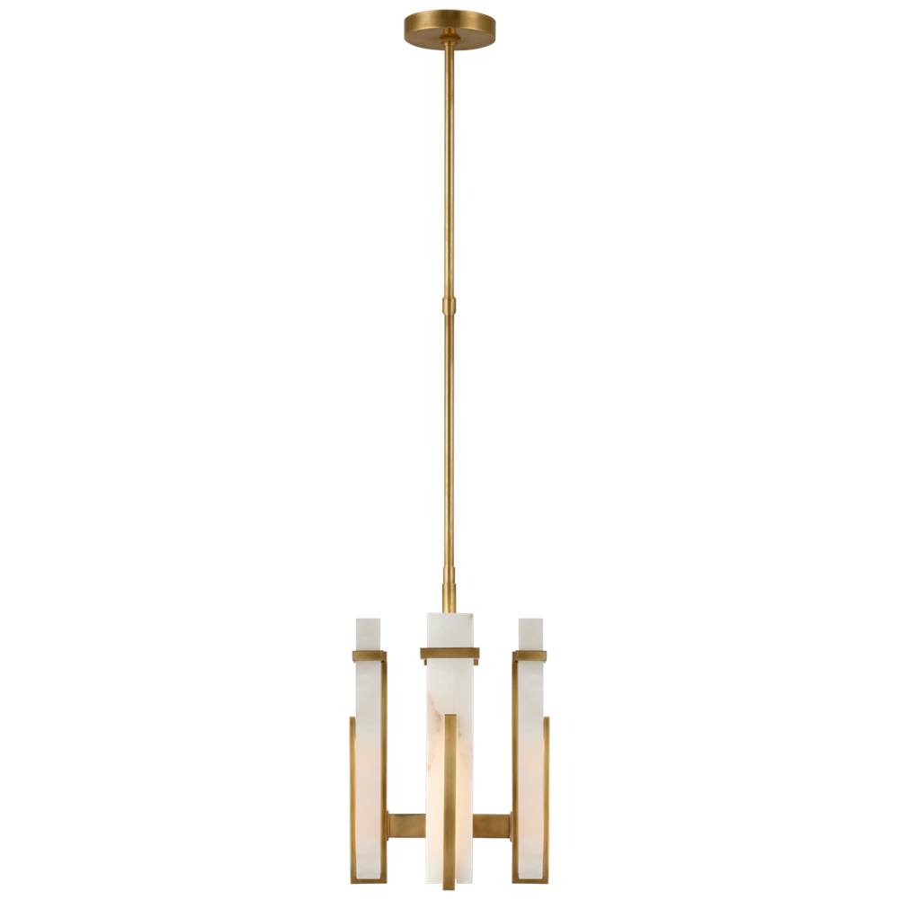 Visual Comfort Signature Collection Malik Small Chandelier in Hand-Rubbed Antique Brass with Alabaster