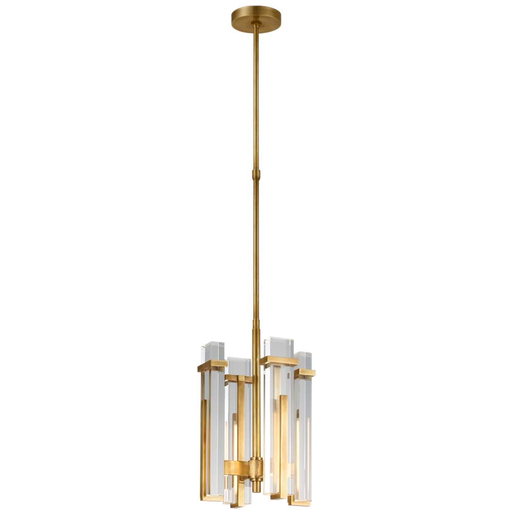 Visual Comfort Signature Collection Malik Small Chandelier in Hand-Rubbed Antique Brass with Crystal