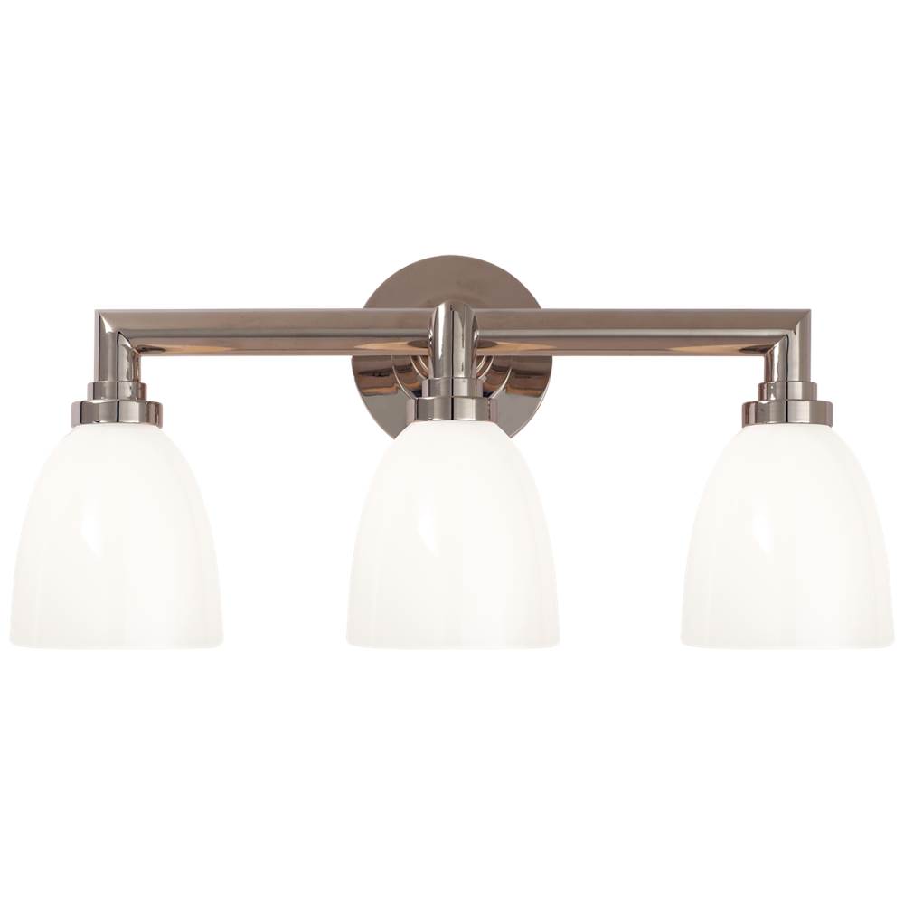 Visual Comfort Signature Collection Wilton Triple Bath Light in Chrome with White Glass