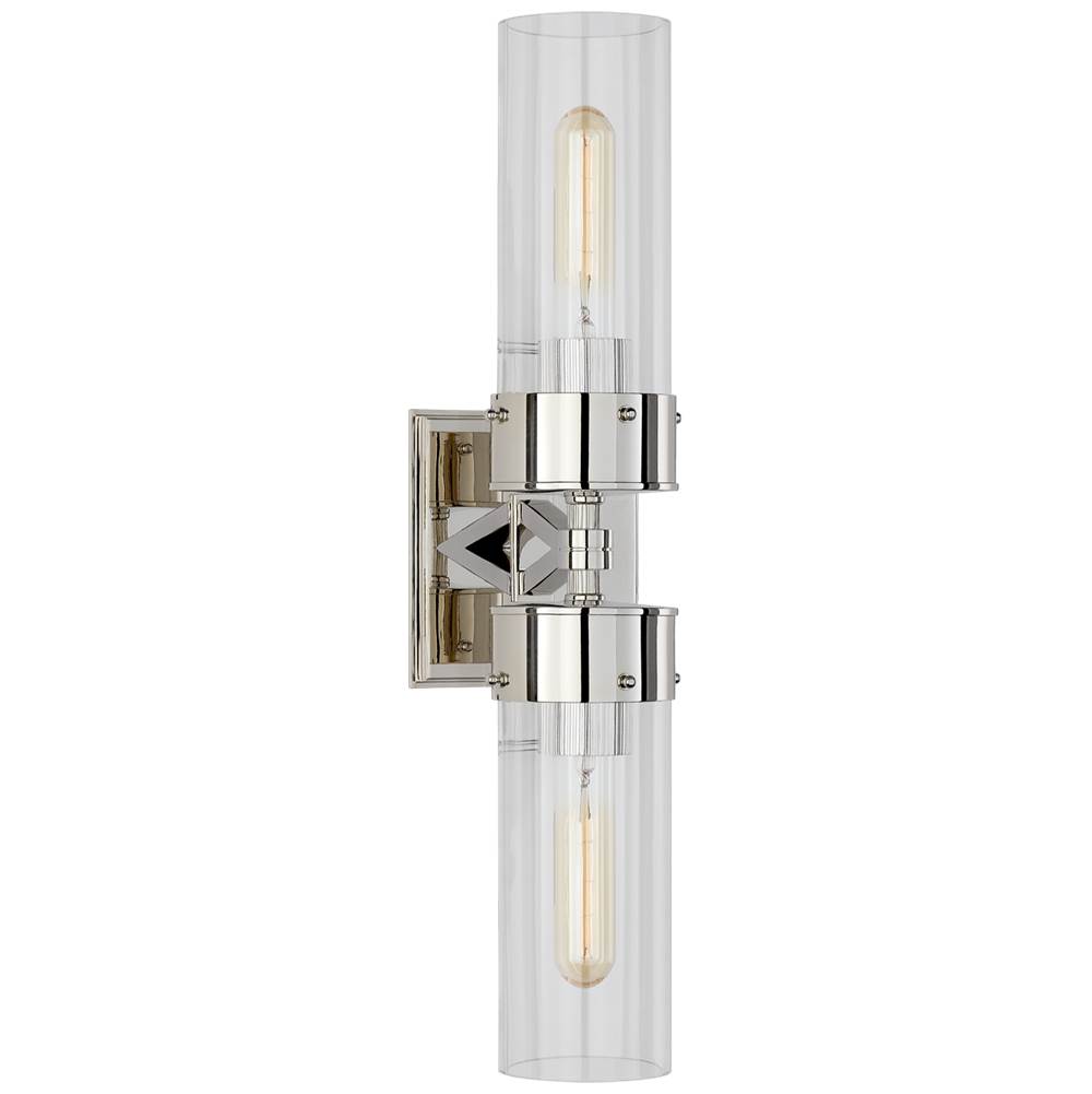 Visual Comfort Signature Collection Marais Large Double Bath Sconce in Polished Nickel with Clear Glass