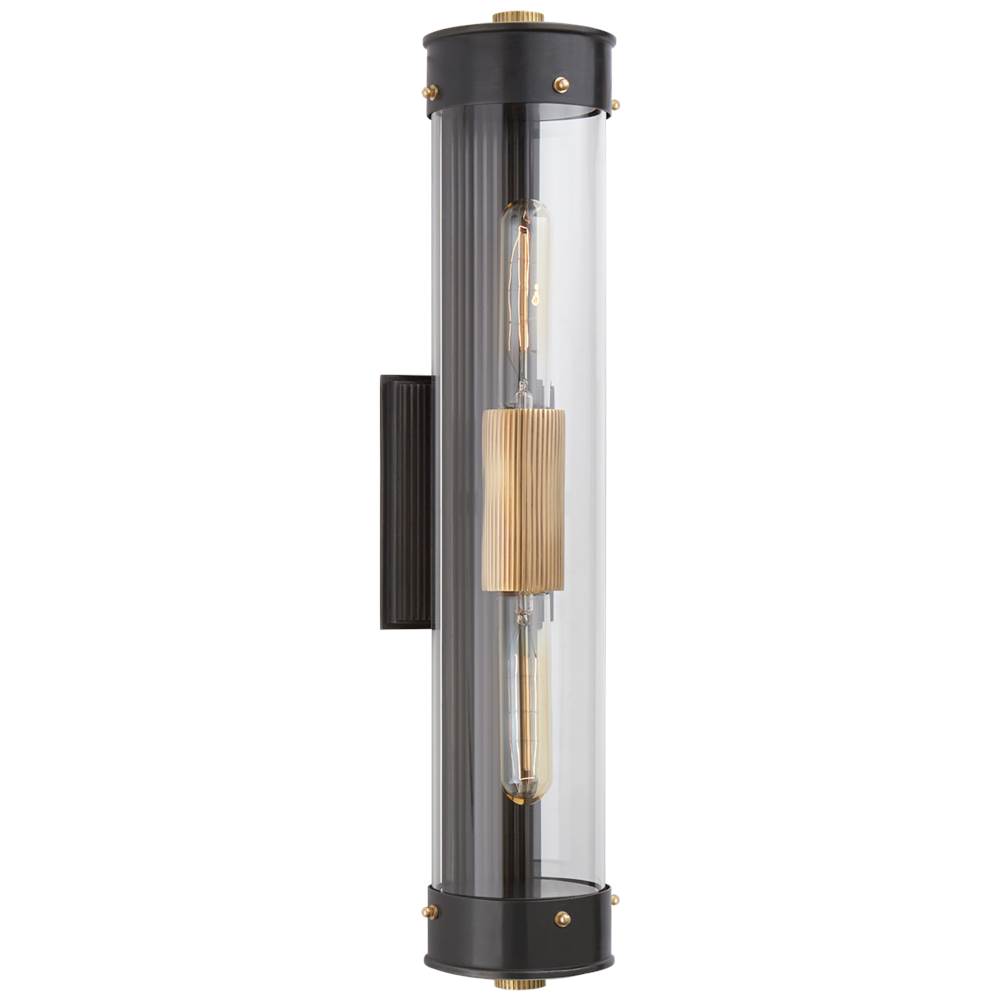 Visual Comfort Signature Collection Marais Linear Bath Sconce in Bronze and Hand-Rubbed Antique Brass with Clear Glass
