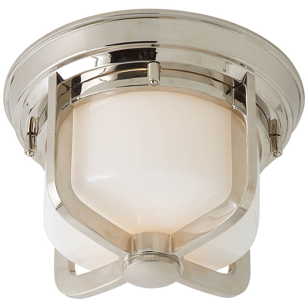 Visual Comfort Signature Collection Milton Short Flush Mount in Polished Nickel with White Glass