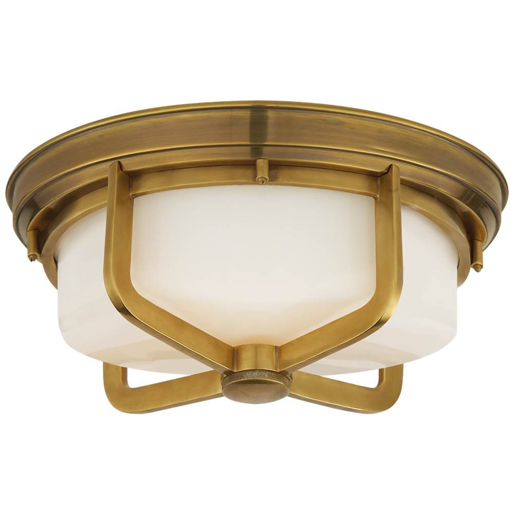 Visual Comfort Signature Collection Milton Large Flush Mount in Hand-Rubbed Antique Brass with White Glass