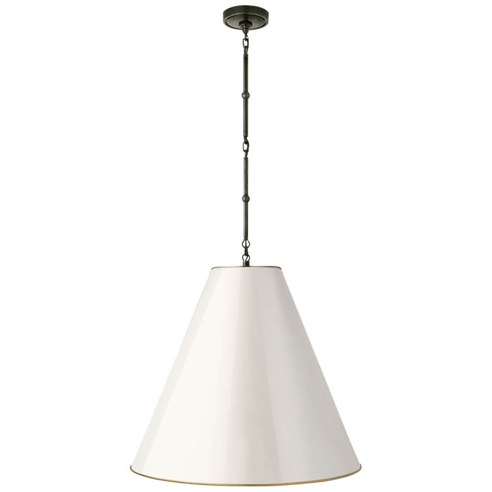 Visual Comfort Signature Collection Goodman Large Hanging Lamp in Bronze with Antique White Shade