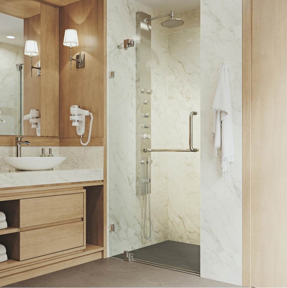 Vigo Pirouette 36 To 42 In. X 72 In. Frameless Pivot Shower Door In Brushed Nickel With Clear Glass And Handle