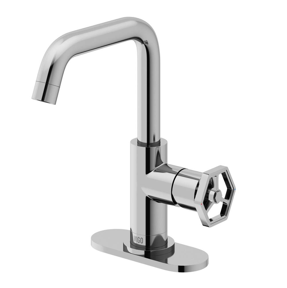 Vigo Ruxton Oblique Single Handle Single-Hole Bathroom Faucet Set with Deck Plate in Chrome