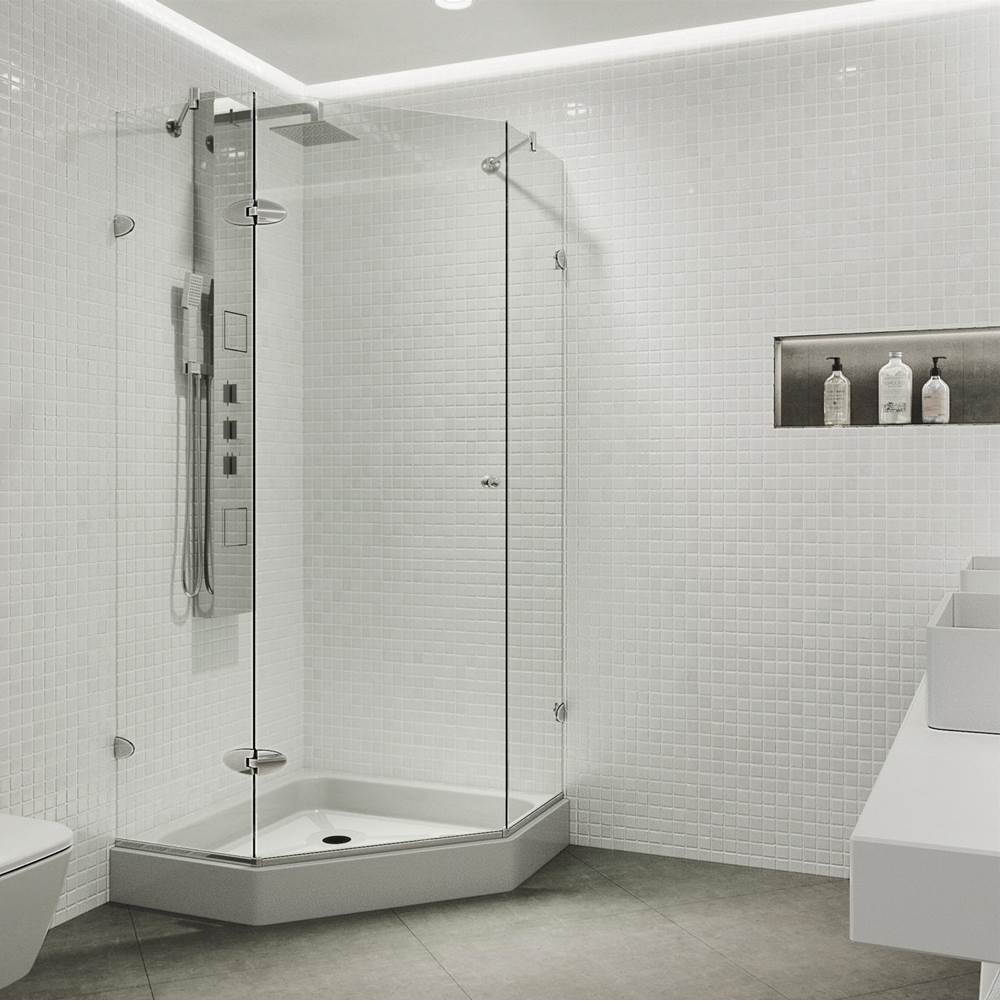 Vigo Verona 36.125 W X 70.375 H Frameless Hinged Shower Enclosure In Chrome With Shower Base And Handle