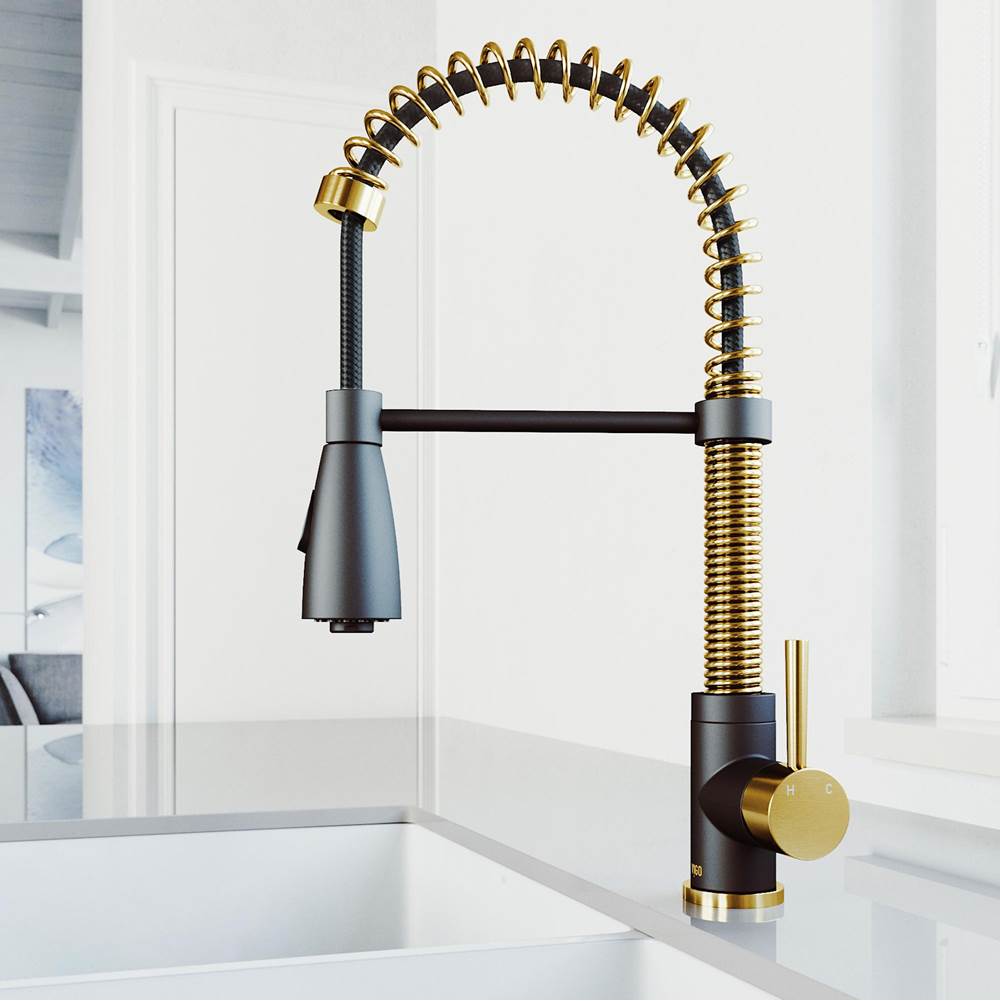 Vigo Brant Pull-Down Spray Kitchen Faucet In Matte Brushed Gold/Matte Black