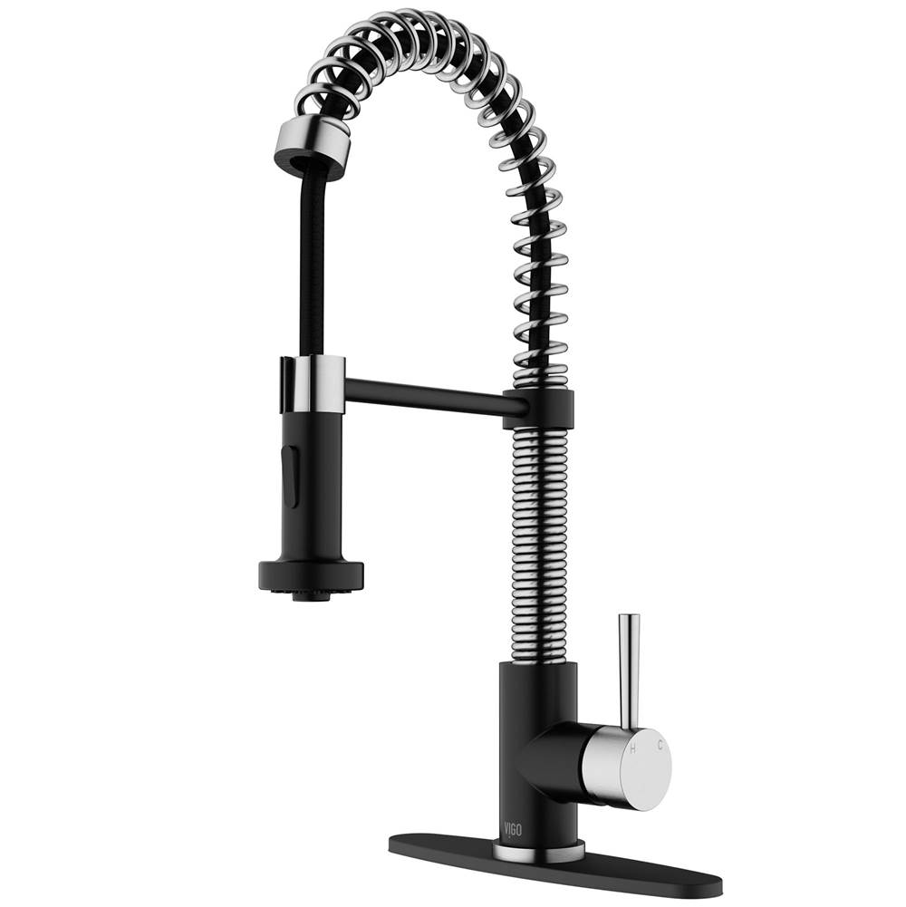 Vigo Edison Pull-Down Spray Kitchen Faucet With Deck Plate In Stainless Steel/Matte Black