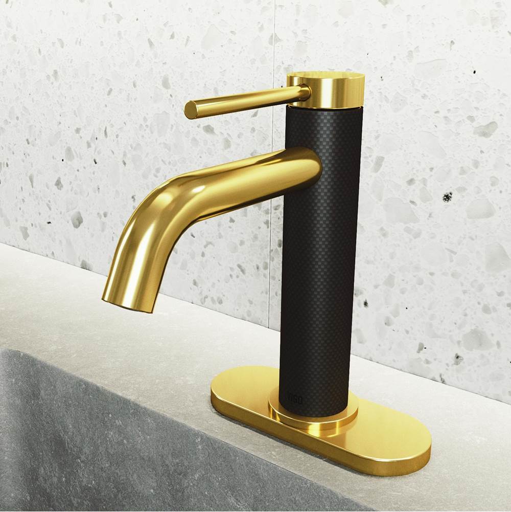 Vigo Madison Single Hole cFiber© Bathroom Faucet in Matte Gold/Matte Black with Deck Plate